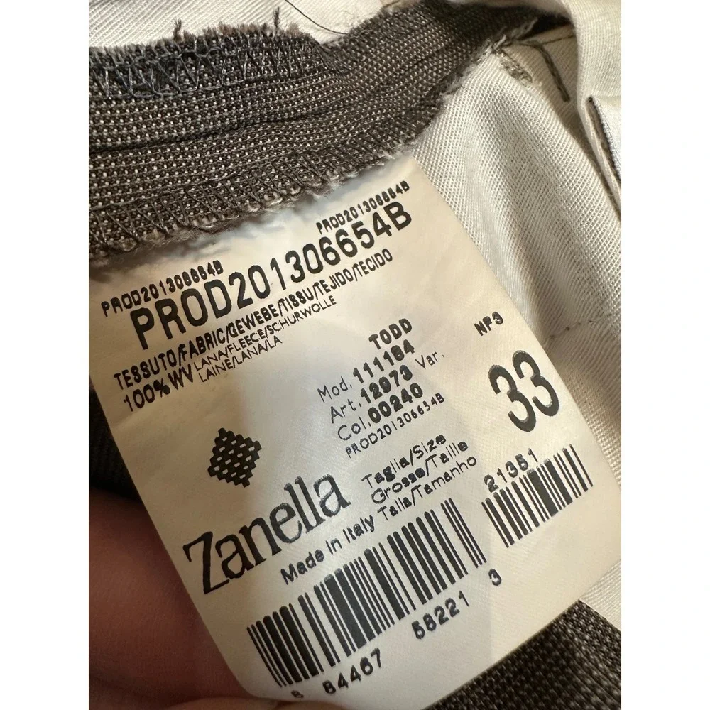 Zanella Nordstrom Todd Grey Wool Dress Pants Mens 33 Flat Front Made in Italy